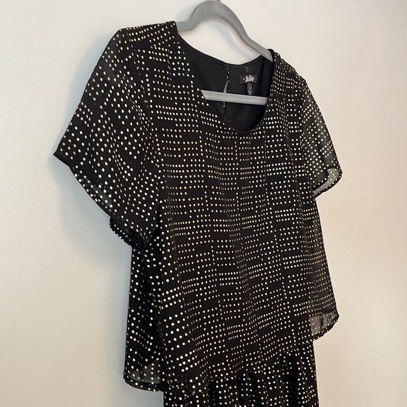 Black mini party dress with gold dot pattern - Picture 2 of 4